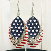 American Flag Three Layer Leather Teardrop Earrings